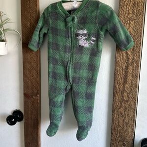 Little and Loved boutique raccoon plaid baby boy fleece footies